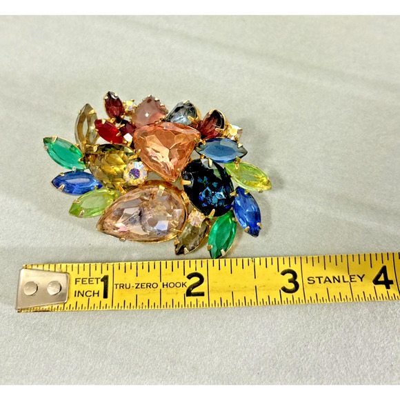 40s Designer Multi-Color 3" Brooch/Pin Sparkly Vibrant Colorful - Picture 5 of 13